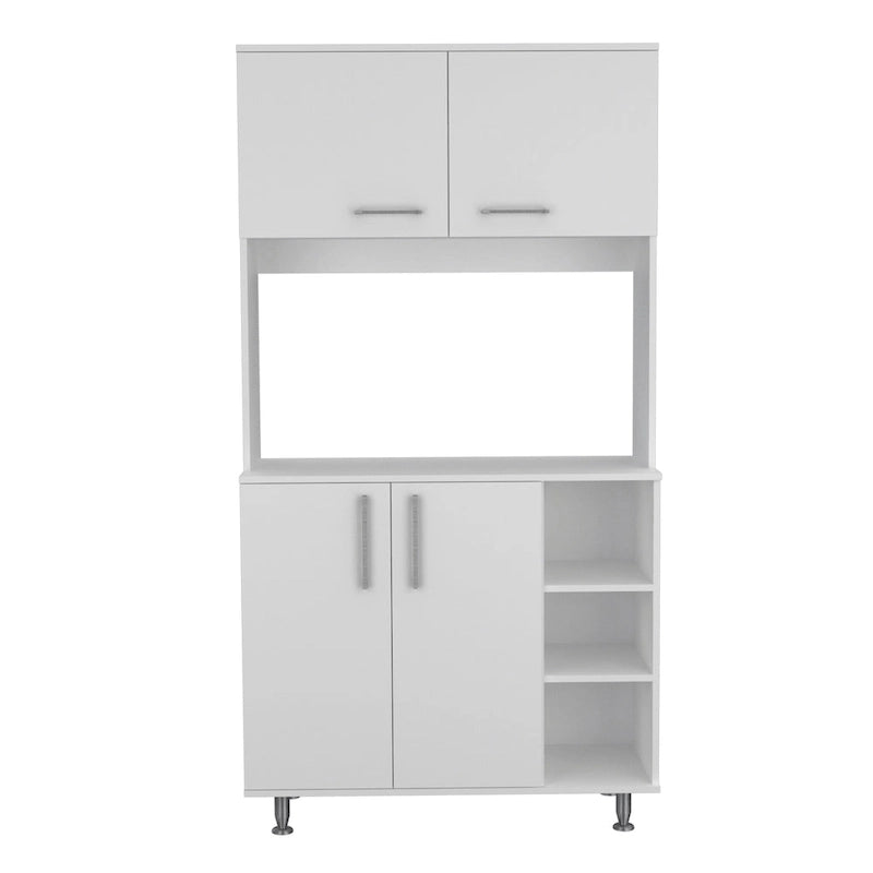 Meuble de cuisine double porte avec quatre pieds et trois étagères