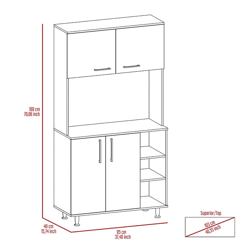 Meuble de cuisine double porte avec quatre pieds et trois étagères