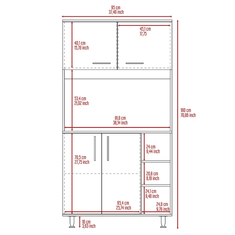 Meuble de cuisine double porte avec quatre pieds et trois étagères