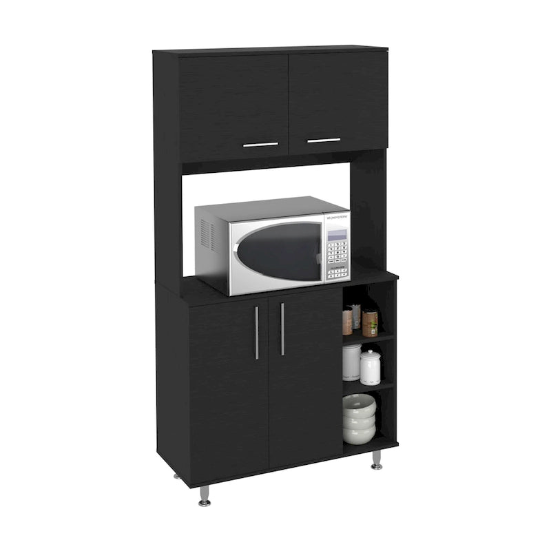 Meuble de cuisine double porte avec quatre pieds et trois étagères