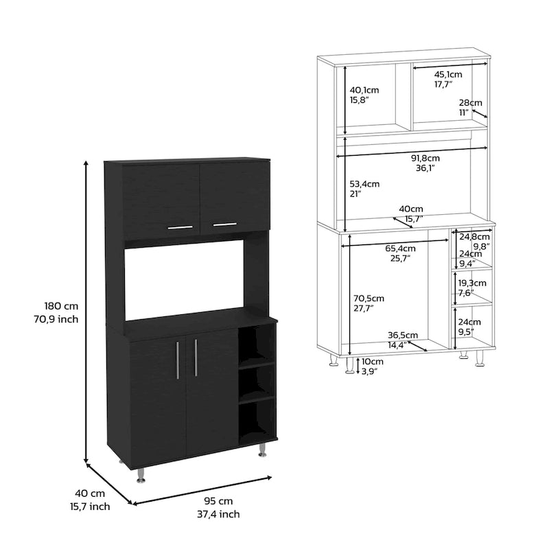 Meuble de cuisine double porte avec quatre pieds et trois étagères