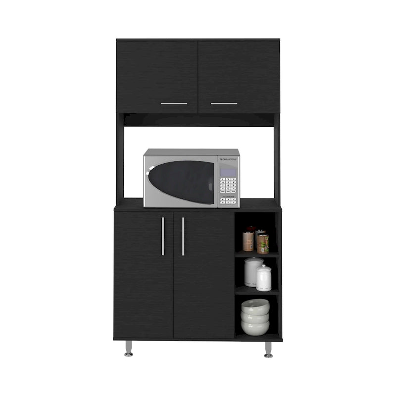 Meuble de cuisine double porte avec quatre pieds et trois étagères