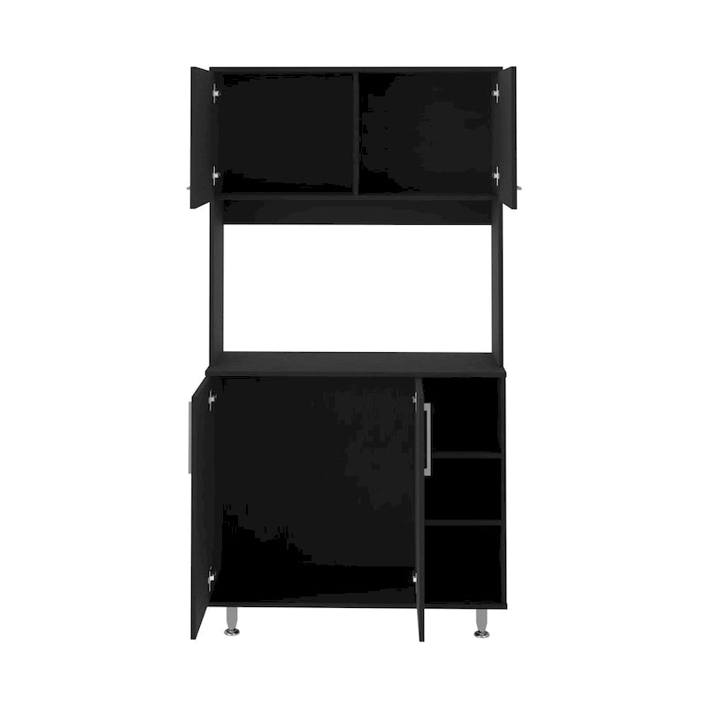 Meuble de cuisine double porte avec quatre pieds et trois étagères