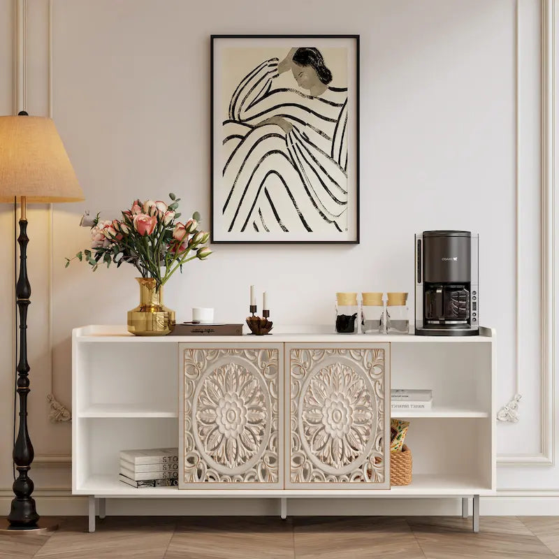 Meuble TV buffet blanc style Mid-Century Modern