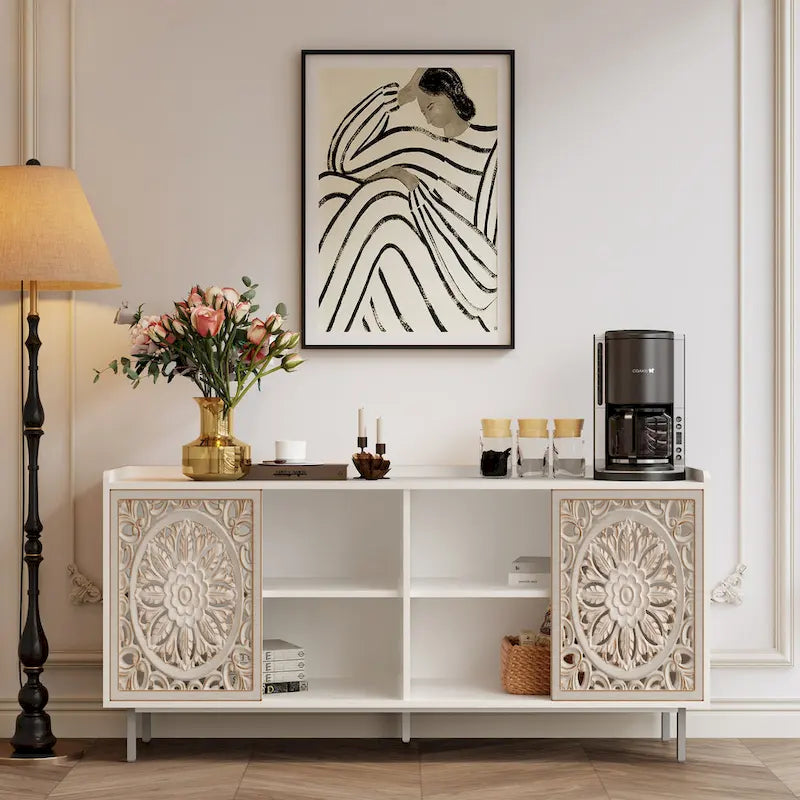Meuble TV buffet blanc style Mid-Century Modern