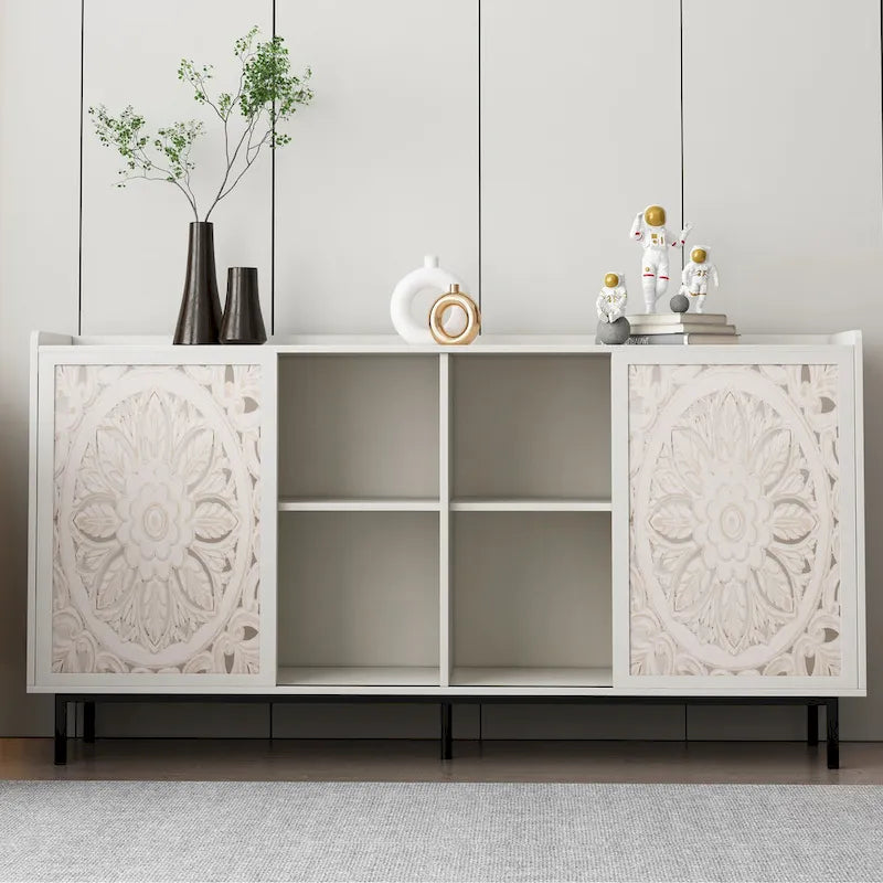 Meuble TV buffet blanc style Mid-Century Modern
