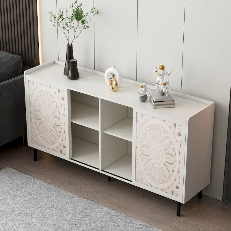Meuble TV buffet blanc style Mid-Century Modern