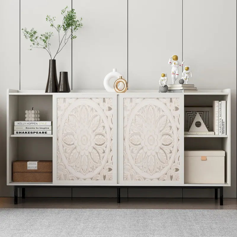 Meuble TV buffet blanc style Mid-Century Modern