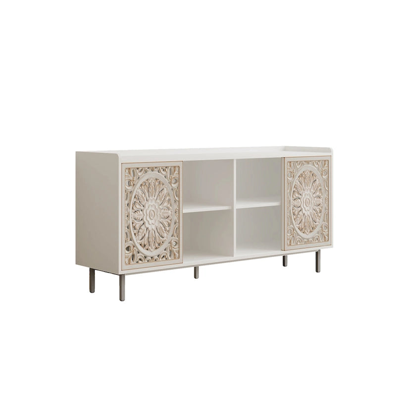 Meuble TV buffet blanc style Mid-Century Modern