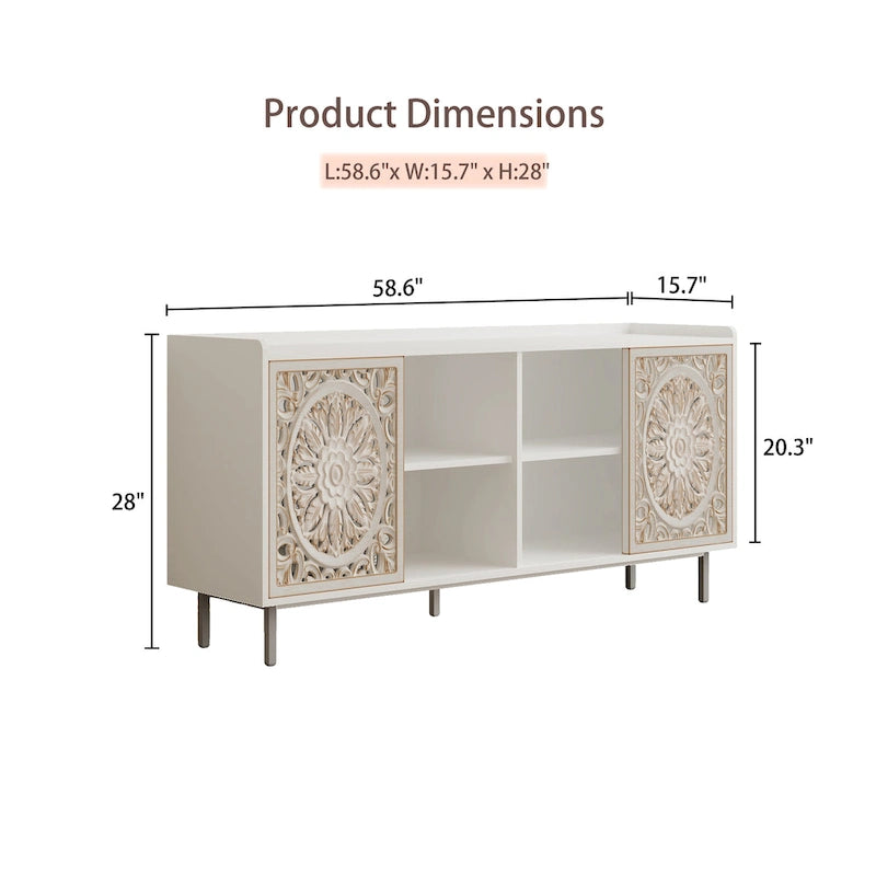 Meuble TV buffet blanc style Mid-Century Modern