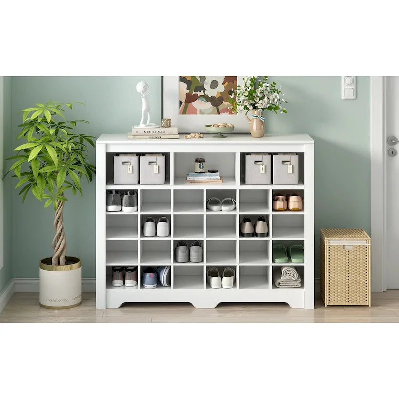 Meuble à chaussures 24 casiers avec base incurvée, buffet polyvalent