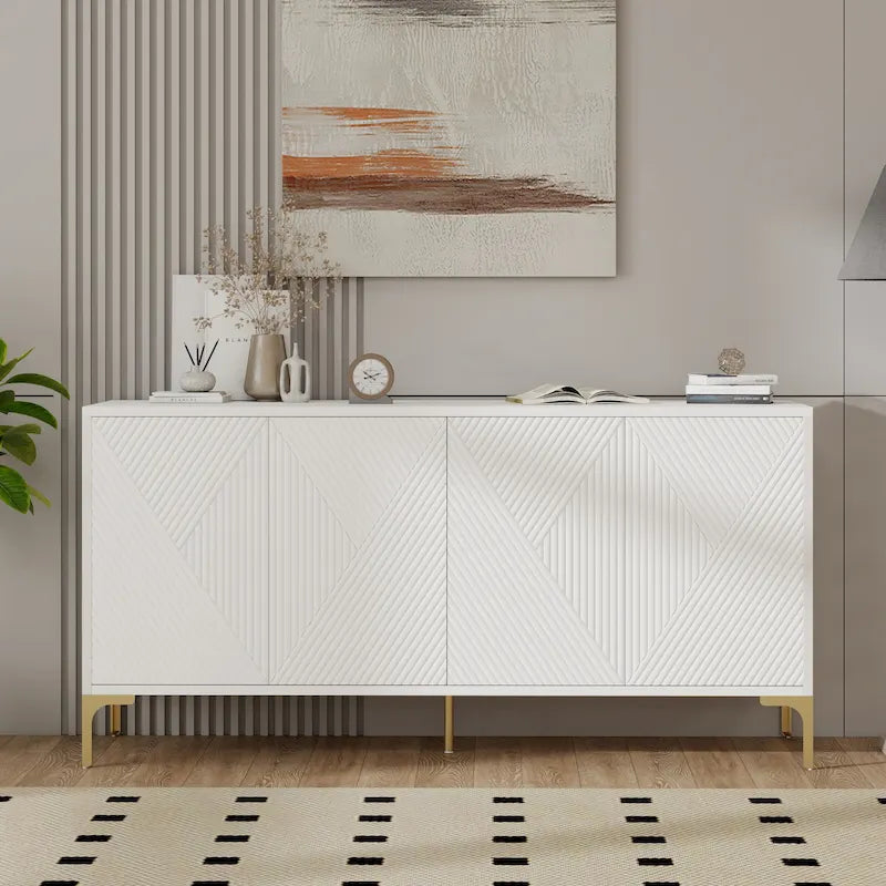 Buffet à 4 portes de 60 pouces avec panneaux de porte sculptés et étagères réglables