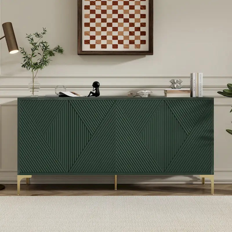 Buffet à 4 portes de 60 pouces avec panneaux de porte sculptés et étagères réglables