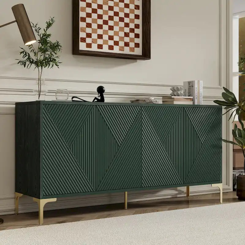 Buffet à 4 portes de 60 pouces avec panneaux de porte sculptés et étagères réglables