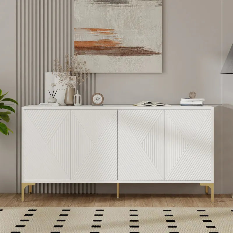 Buffet à 4 portes de 60 pouces avec panneaux de porte sculptés et étagères réglables