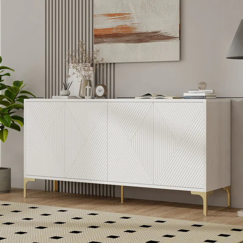 Buffet à 4 portes de 60 pouces avec panneaux de porte sculptés et étagères réglables