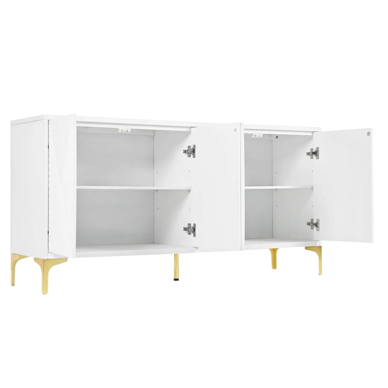 Buffet à 4 portes de 60 pouces avec panneaux de porte sculptés et étagères réglables