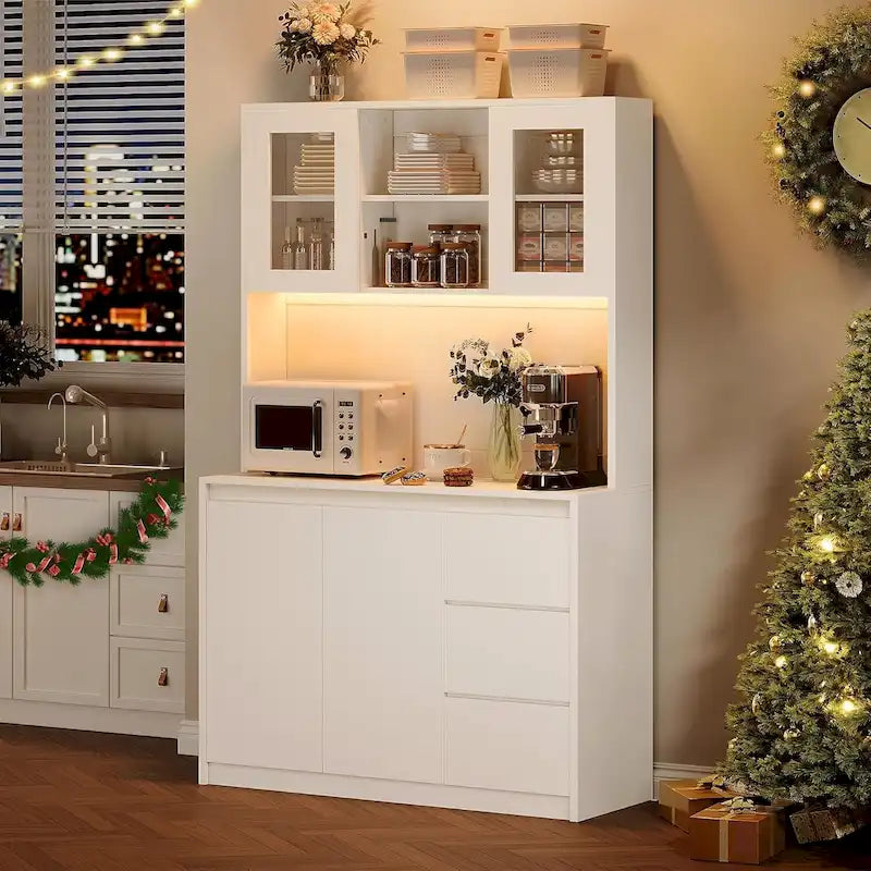 Meuble de rangement haut avec plan de travail et lumières LED