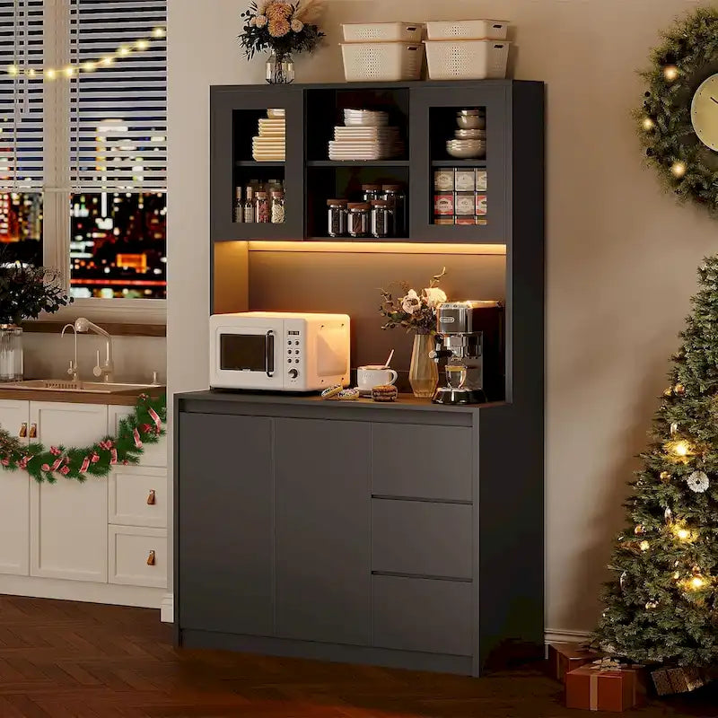 Meuble de rangement haut avec plan de travail et lumières LED