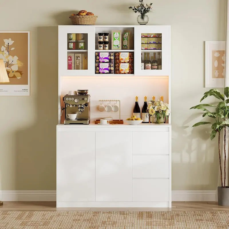 Meuble de rangement haut avec plan de travail et lumières LED