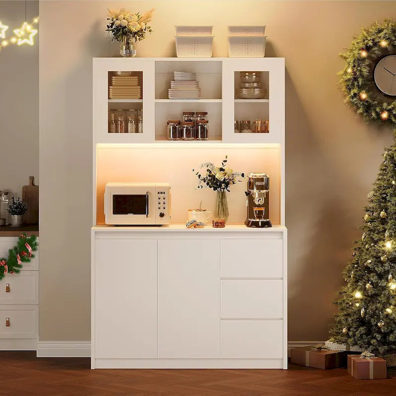 Meuble de rangement haut avec plan de travail et lumières LED