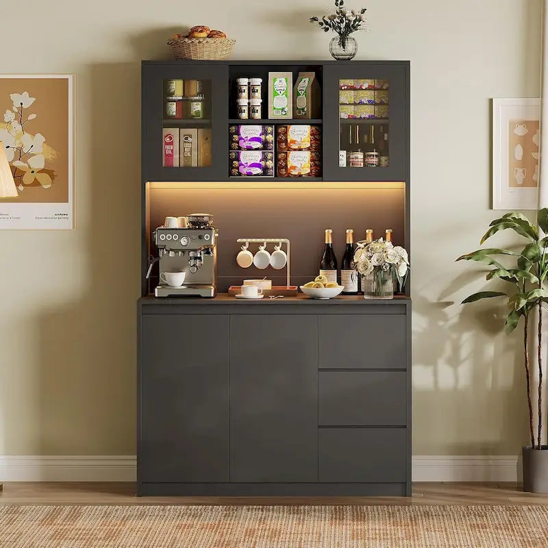 Meuble de rangement haut avec plan de travail et lumières LED
