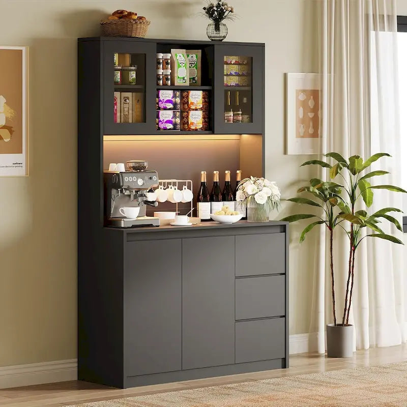 Meuble de rangement haut avec plan de travail et lumières LED