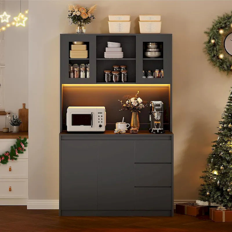 Meuble de rangement haut avec plan de travail et lumières LED