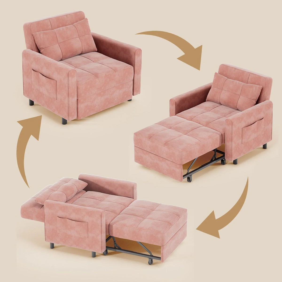 3-in-1 Adjustable Sleeper Sofa Bed, Pull Out Chair Sofa, Convertible Folding Bed for Living Room