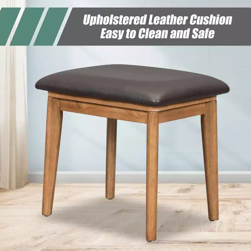 Coiffeuse GDFStudio Vita en bois classique avec miroir escamotable, 3 tiroirs de rangement et tabouret rembourré