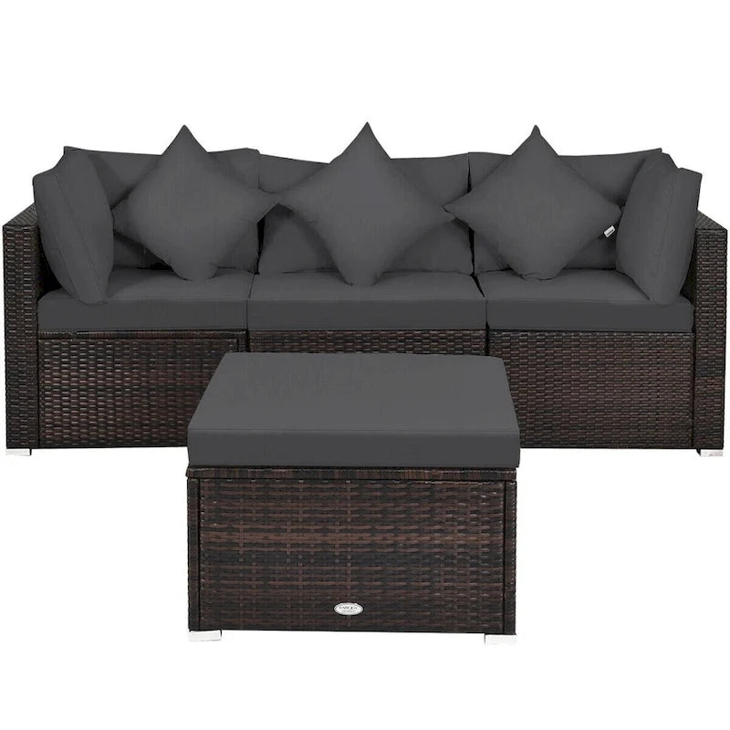 Ensemble de meubles de patio en rotin 4 pièces avec coussins et oreillers amovibles – Canapé d'angle : 73,7 x 73,7 x 63,5 cm