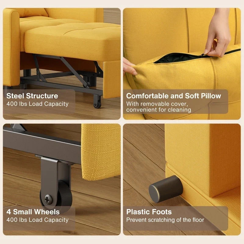 3-in-1 Adjustable Sleeper Sofa Bed, Pull Out Chair Sofa, Convertible Folding Bed for Living Room