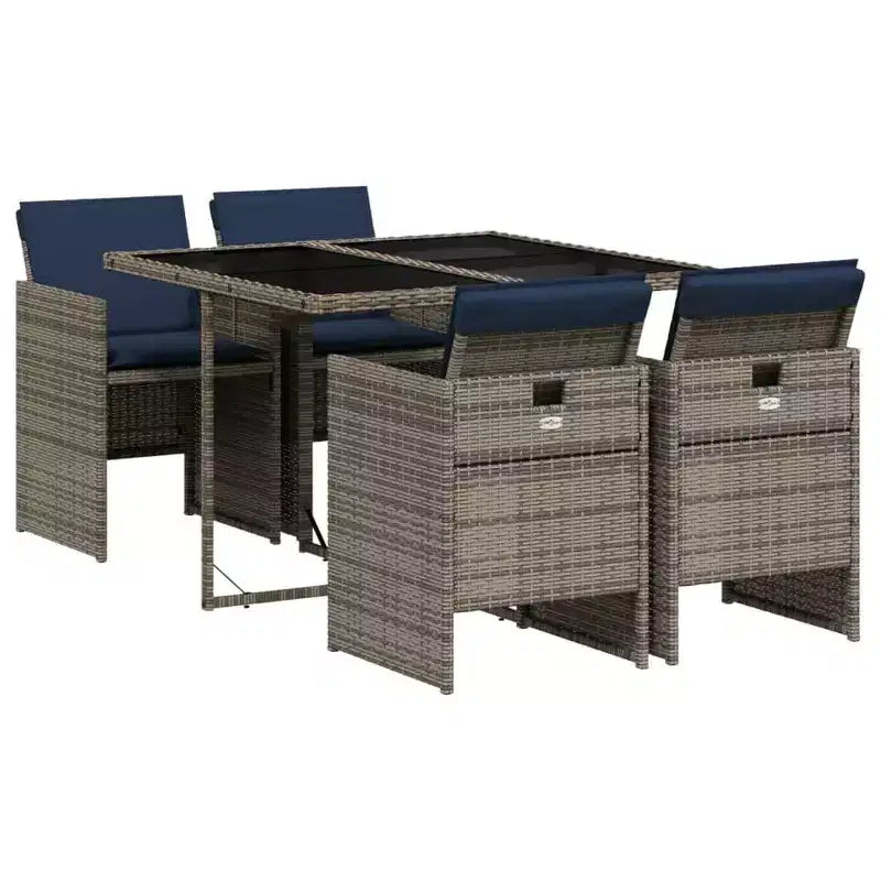 vidaXL Ensemble de salle à manger d'extérieur avec coussins, table et chaises de jardin, résine tressée gris