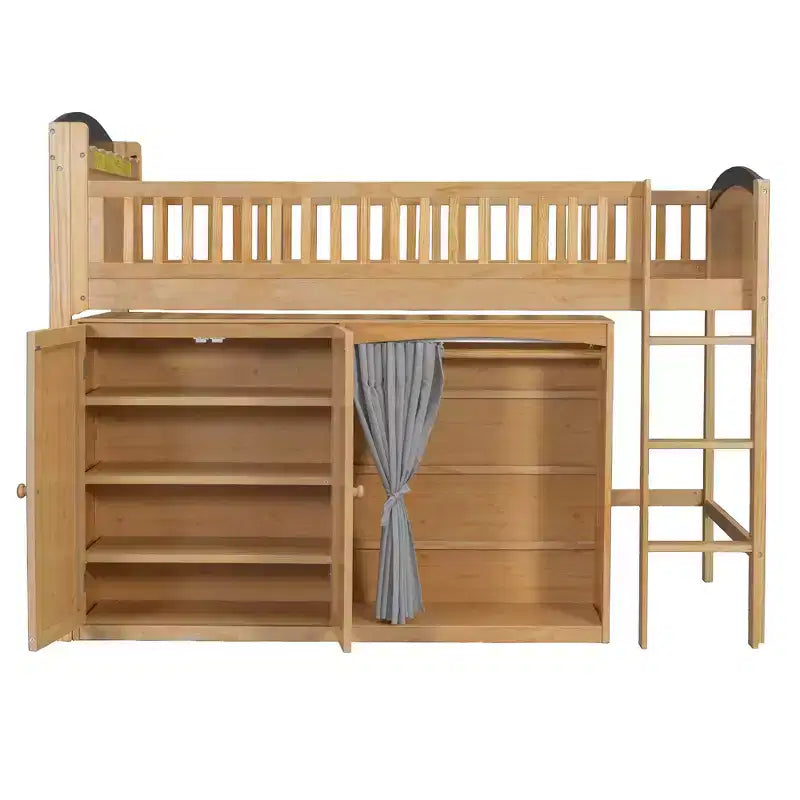 Lit mezzanine GDFStudio Bishop avec armoire de rangement, penderie et LED