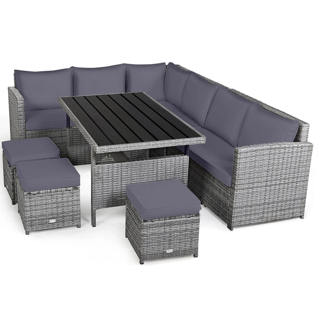 Costway 7 PCS Patio Rattan Dining Set Sectional Sofa Couch Ottoman - See Details