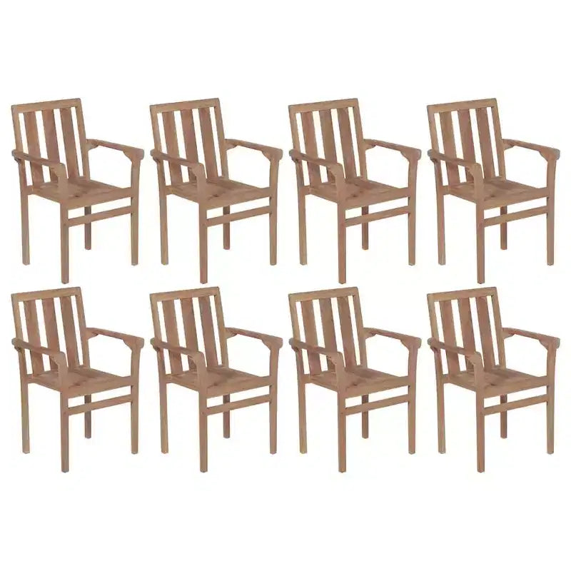 vidaXL Lot de 8 Chaises de Jardin Empilables en Bois de Teck avec Coussins Gris - Sièges d'Extérieur Durables