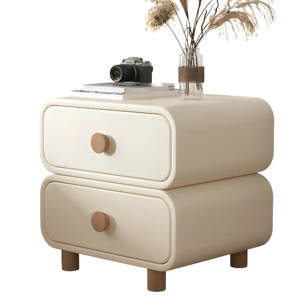 Pleather Scandinavian Nightstand With Faux Leather Finish