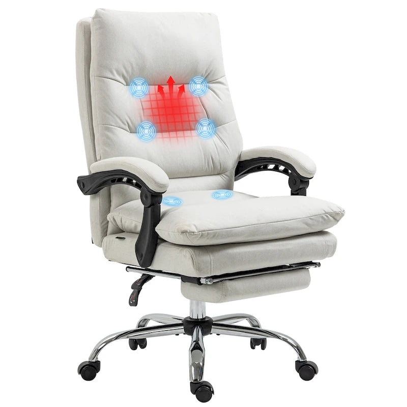 Fauteuil de bureau massant inclinable avec chauffage et vibrations | Microfibre | Blanc crème
