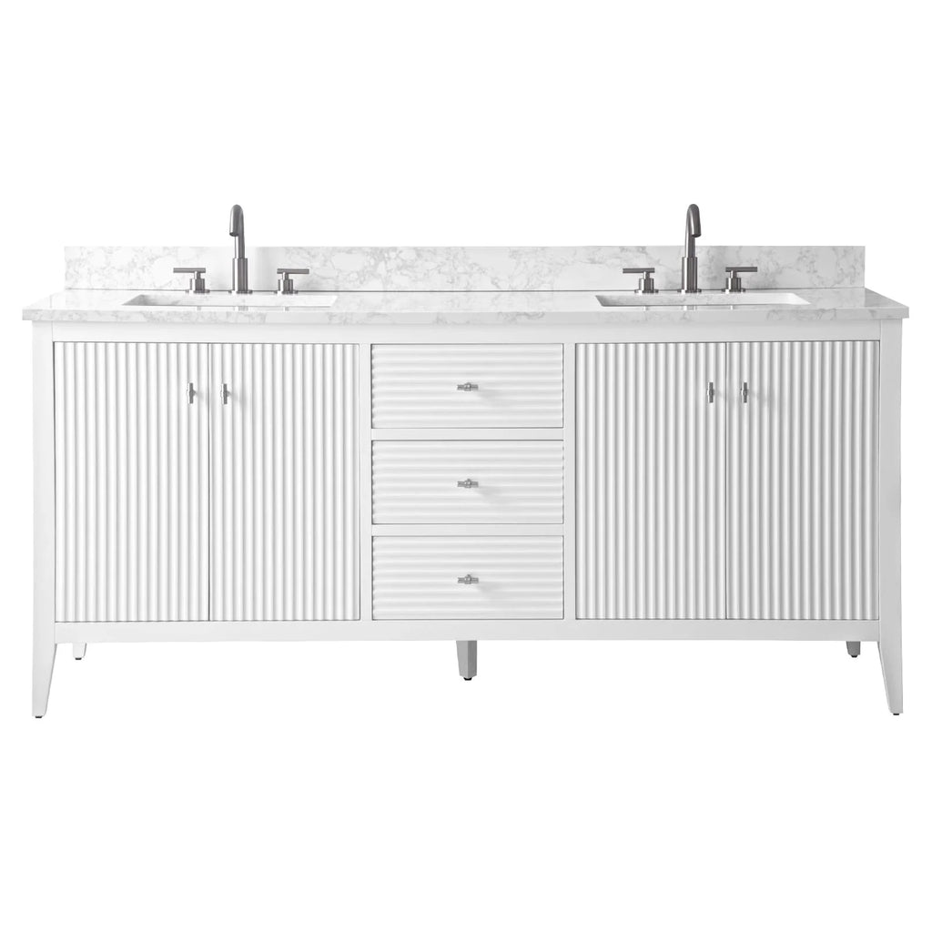 Vanity Art 72 Double Sink Bathroom Vanity Cabinet with Engineered Marble Top