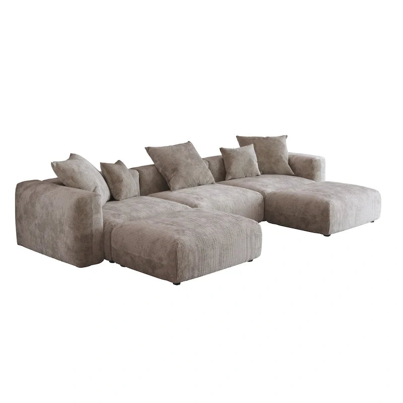 Canapé d’angle modulable 141,73, canapé en velours côtelé en U avec poufs
