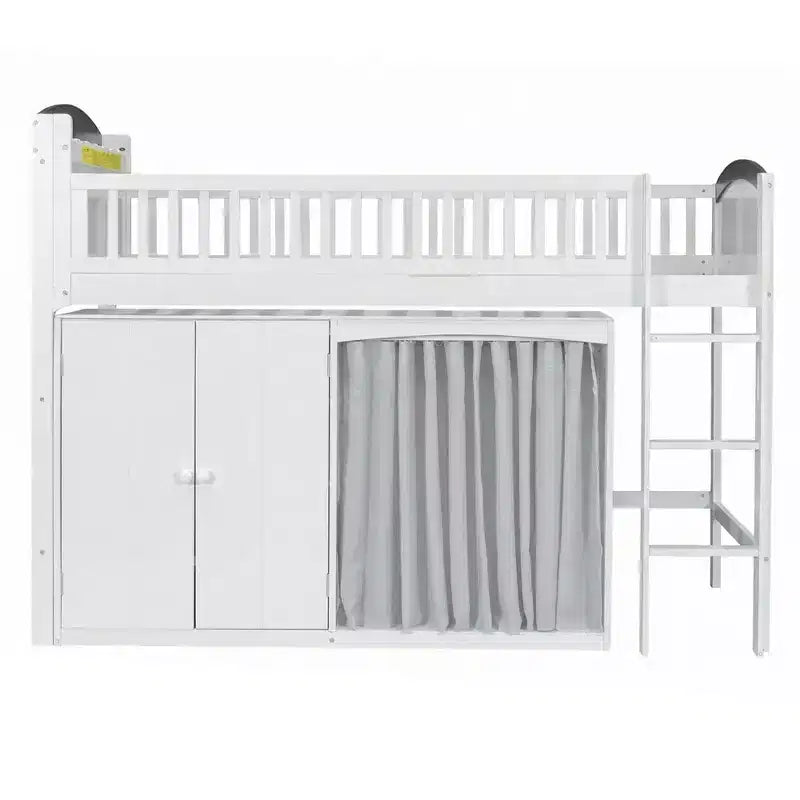 Lit mezzanine GDFStudio Bishop avec armoire de rangement, penderie et LED