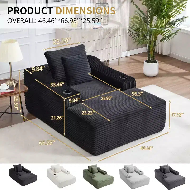 Chaise longue de 170 cm, canapé-lit intérieur avec 2 oreillers, canapé simple sans armature pour salon, aucun assemblage requis