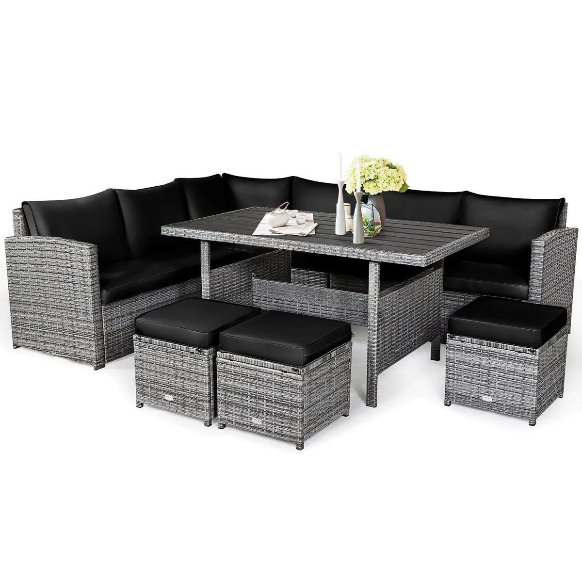 Costway 7 PCS Patio Rattan Dining Set Sectional Sofa Couch Ottoman - See Details