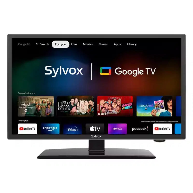 Téléviseur intelligent SYLVOX pour camping-car, téléviseur 12 volts de 24 pouces pour camping-car, le tout dernier Google TV avec Google Assistant, petit téléviseur intelligent Full HD 1080p alimenté en courant continu/alternatif (série Vechiel)