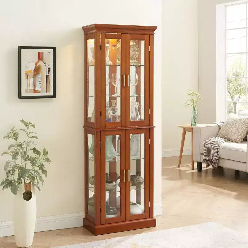 Vitrine, meuble vitrine avec 6 étagères réglables et portes en verre trempé, meuble haut pour salon, chambre à coucher