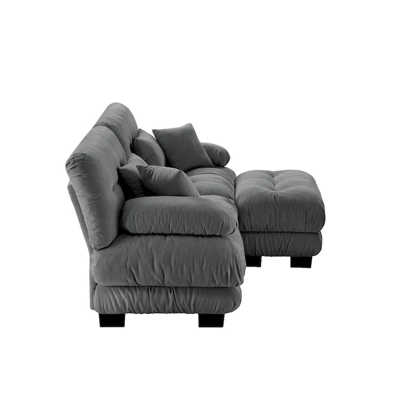 L Shaped Loveseat Sofa Chenille Sectional Couch with Lumbar Pillows