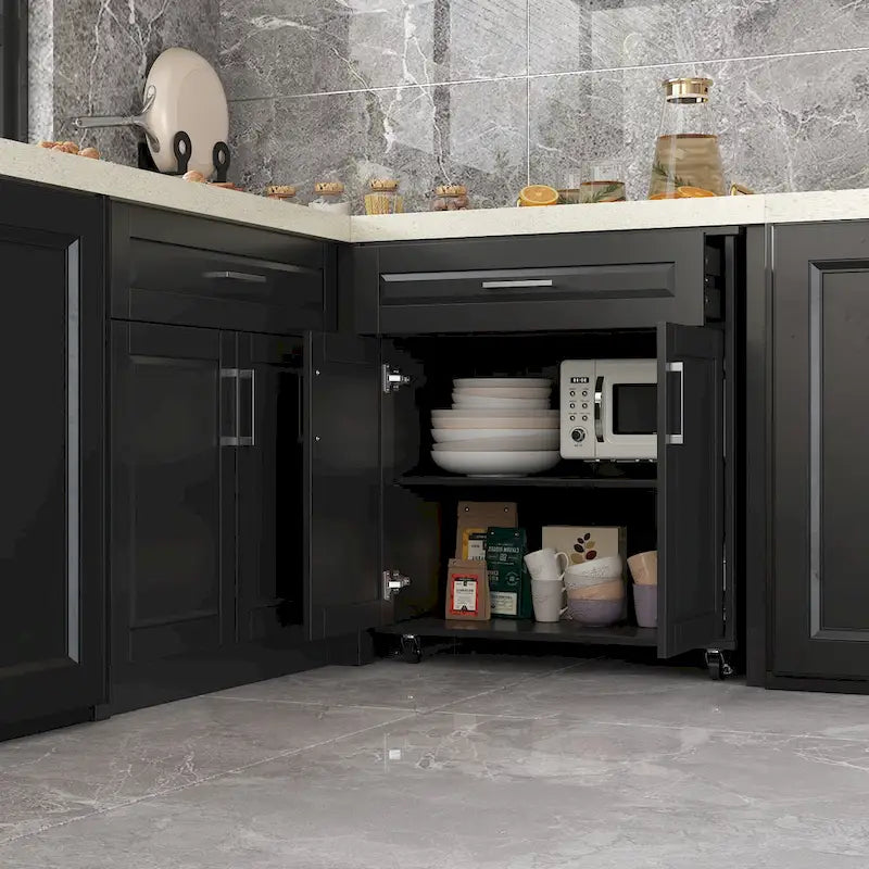 Efficient Corner Kitchen Cabinet L-Shape Kitchen Island: Ample Storage with Smooth - sliding Drawers,UV Countertop