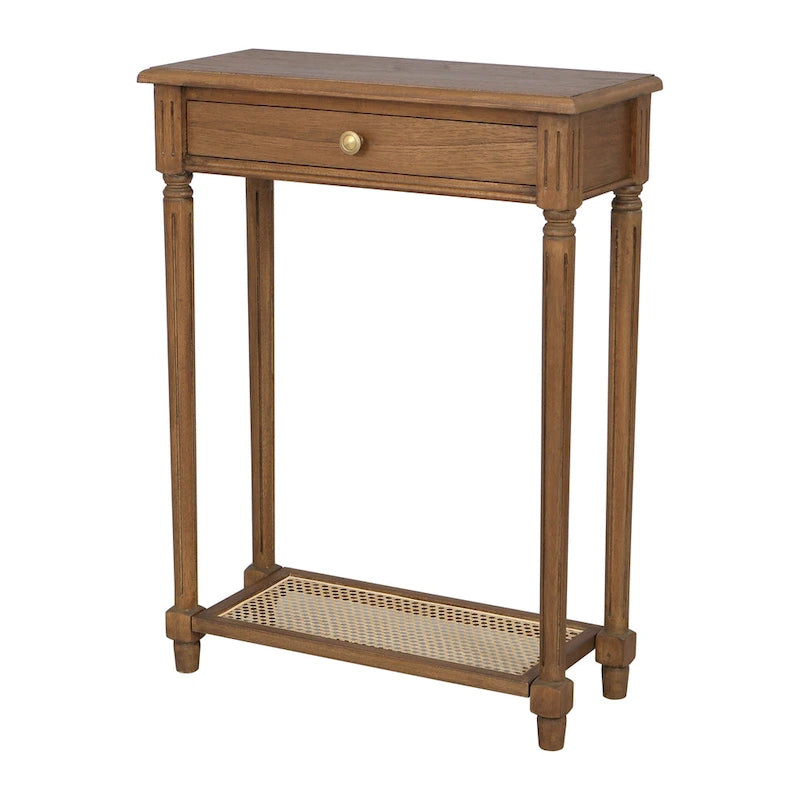 Table d'appoint console à 1 tiroir en bois massif et étagère en cannage Lenora par East at Main