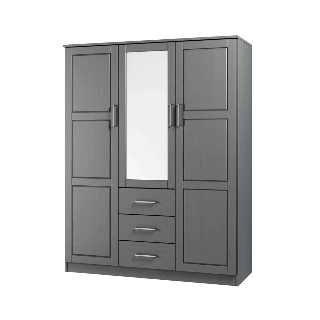 Palace Imports 100% Solid Wood Cosmo 3-Door Wardrobe Armoire with Solid Wood or Mirrored Doors