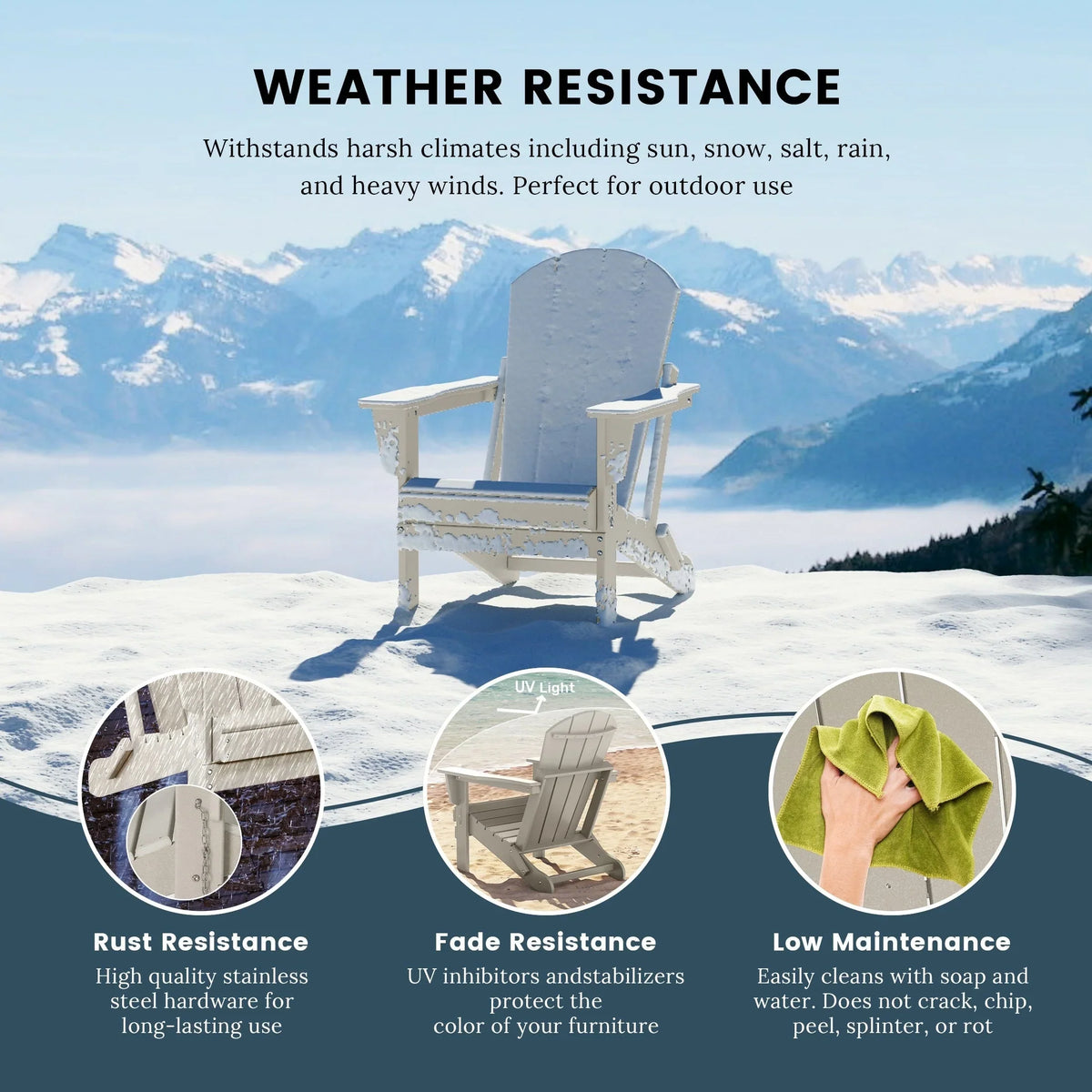 Polytrends Laguna Fade Resistant All Weather Outdoor Patio Folding Adirondack Chair